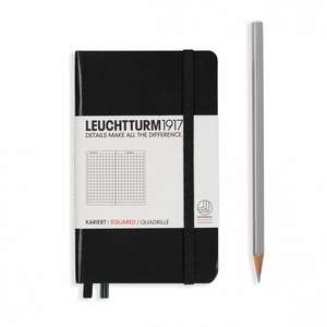 Agendă nedatată Leuchtturm Pocket (A6): Negru, pagini cu pătrățele