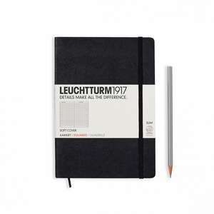 Agendă Leuchtturm Notes Medium (A5): Negru, pagini cu pătrățele