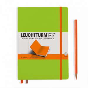 Agendă nedatată Leuchtturm Notes Bicolore: Lime-Orange, Medium, pagini albe