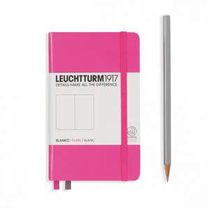 Agendă nedatată Leuchtturm Pocket (A6): New Pink, pagini albe