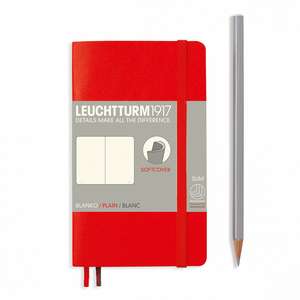 Agendă nedatată Leuchtturm Pocket (A6): Roșu, pagini albe