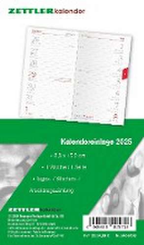 Kalender-Ersatzeinlage 2025 - für den Taschenplaner Typ 540 - 8,8x15,2 cm - 1 Woche auf 1 Seiten - separates Adressheft - faltbar - Notizheft - 520-6198 de Zettler Kalender