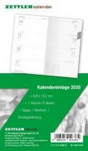 Kalender-Ersatzeinlage 2025 - für den Taschenplaner Typ 560 - 8,8x15,2 cm - 1 Woche auf 2 Seiten - separates Adressheft - Notizheft - 520-6198 de Zettler Kalender