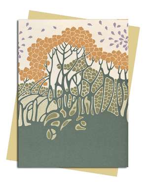 Autumn Leaves (Art Nouveau) Greeting Card: Pack of 6 de Flame Tree Studio