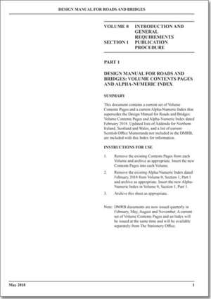 DMRB 0.1.1 VOL CONTENTS PAGES MAY de England Highways