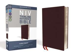 NIV, Thinline Reference Bible (Deep Study at a Portable Size), Large Print, Bonded Leather, Burgundy, Red Letter, Comfort Print de Zondervan