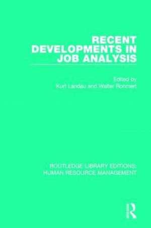 Recent Developments in Job Analysis de Kurt Landau