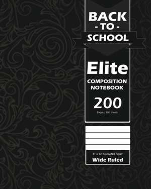 Back To School Elite Notebook, Wide Ruled Lined 8 x 10 Inch, Grade School, Students, Large 100 Sheet Notebook Black de Design