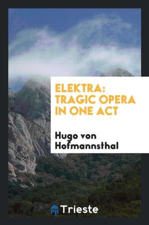 Elektra: Tragic Opera in One Act de Hugo Von Hofmannsthal