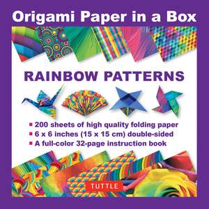 Origami Paper in a Box - Rainbow Patterns: 200 Sheets of Tuttle Origami Paper: 6x6 Inch Origami Paper Printed with 12 Different Patterns: 32-page Instructional Book of 12 Projects de Tuttle Studio