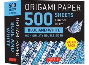 Origami Paper 500 sheets Blue and White 4" (10 cm): Double-Sided Origami Sheets Printed with 12 Different Designs de Tuttle Studio