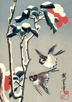 Journal Sparrows and Camellia in Snow by Hiroshige, Lined PB: Blank Lined 144 Page A5 Notebook de Tuttle Studio