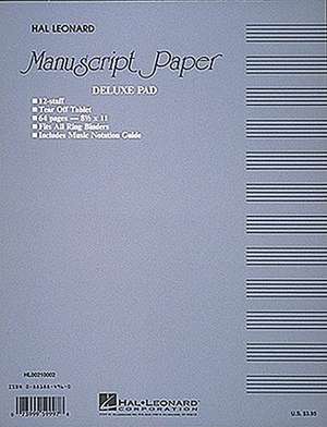 Manuscript Paper (Deluxe Pad)(Blue Cover) de Hal Leonard Publishing Corporation