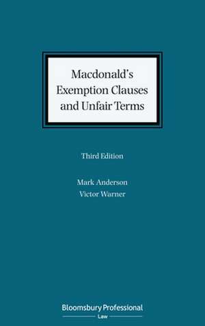 Macdonald's Exemption Clauses and Unfair Terms de Mark Anderson