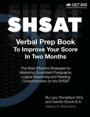 Shsat Verbal Prep Book to Improve Your Score in Two Months de Steve Warner