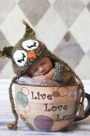 Newborn Baby in Owl Hat Sleeping in a Giant Cup Journal de Cool Image