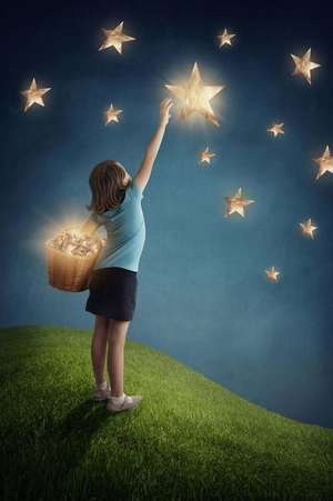 Girl Collecting Bright Stars from the Sky Fantasy Illustration Journal de Cs Creations