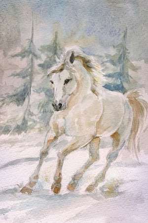 A White Horse Running Through the Snow Watercolor Art Journal de Cs Creations