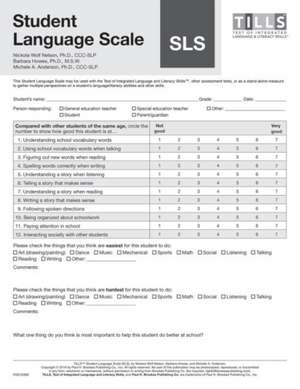 Test of Integrated Language and Literacy Skills (Tills ) Student Language Scale (Sls) de Nicola Nelson