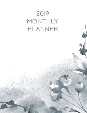 2019 Monthly Planner: Gray Watercolor Flowers 12 Month January 2019 to December 2019 Slimline Calendar de The Whodunit Creative Design