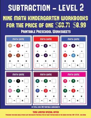 Printable Preschool Worksheets (Kindergarten Subtraction/taking away Level 2) de James Manning