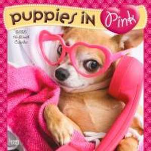 Puppies in Pink 2025 12 X 24 Inch Monthly Square Wall Calendar Plastic-Free de Browntrout