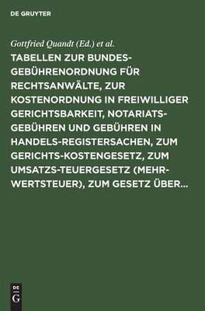 Tabellen zur Bundesgebührenordnung für Rechtsanwälte, zur Kostenordnung in freiwilliger Gerichtsbarkeit, Notariatsgebühren und Gebühren in Handelsregistersachen, zum Gerichtskostengesetz, zum Umsatzsteuergesetz (Mehrwertsteuer), zum Gesetz über... de Gottfried Quandt