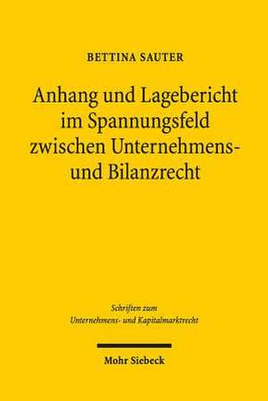 Anhang Und Lagebericht Im Spannungsfeld Zwischen Unternehmens- Und Bilanzrecht: Systematische Aspekte Der Neuordnung Bilanz- Und Gesellschaftsrechtlic de Bettina Sauter