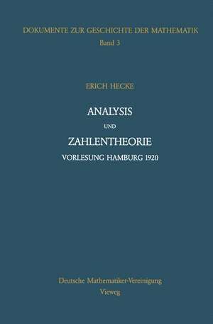 Analysis und Zahlentheorie: Vorlesung Hamburg 1920 de Erich Hecke