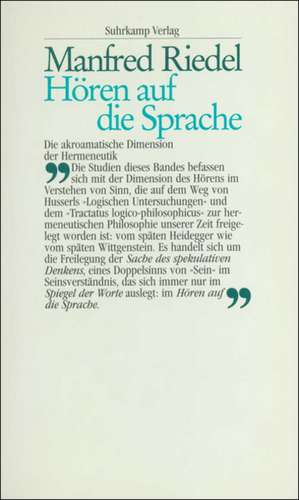 Hören auf die Sprache de Manfred Riedel