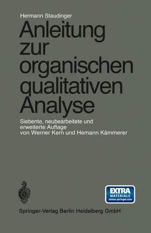 Anleitung zur organischen qualitativen Analyse de Werner Kern