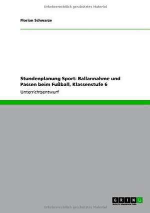 Stundenplanung Sport: Ballannahme und Passen beim Fußball, Klassenstufe 6 de Florian Schwarze