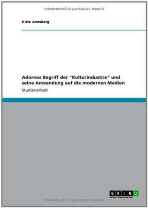 Adornos Begriff der "Kulturindustrie" und seine Anwendung auf die modernen Medien de Gitte Amtsberg