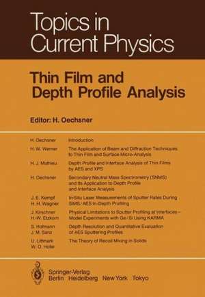 Thin Film and Depth Profile Analysis de H. Oechsner