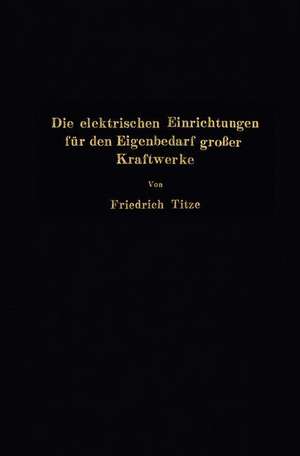 Die elektrischen Einrichtungen für den Eigenbedarf großer Kraftwerke de Friedrich Titze