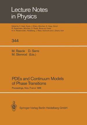 PDEs and Continuum Models of Phase Transitions: Proceedings of an NSF-CNRS Joint Seminar Held in Nice, France, January 18–22, 1988 de Michel Rascle