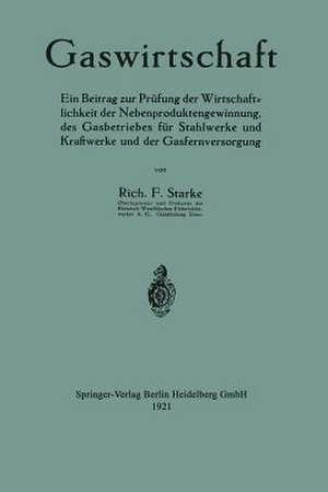 Gaswirtschaft: Ein Beitrag zur Prüfung der Wirtschaftlichkeit der Nebenproduktengewinnung, des Gasbetriebes für Stahlwerke und Kraftwerke und der Gasfernversorgung de Richard Ferdinand Starke