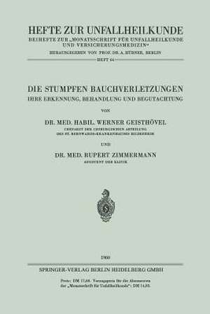 Die Stumpfen Bauchverletzungen: Ihre Erkennung, Behandlung und Begutachtung de Werner Geisthövel