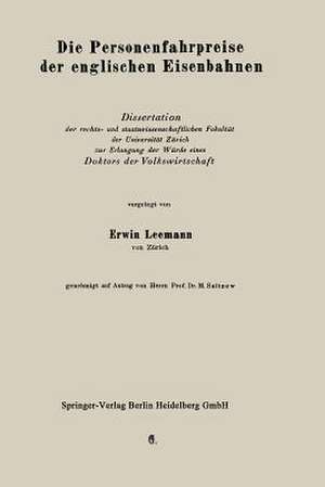 Die Personenfahrpreise der englischen Eisenbahnen de Erich Leemann