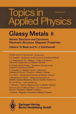 Glassy Metals II: Atomic Structure and Dynamics, Electronic Structure, Magnetic Properties de H. Beck