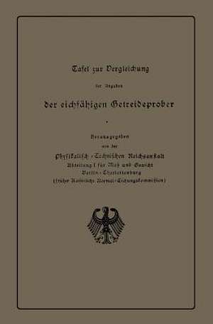 Tafel zur Vergleichung der Angaben der eichfähigen Getreideprober miteinander und mit anderen Qualitätsangaben von Getreide de Physikalisch-Technischen Reichsanstalt