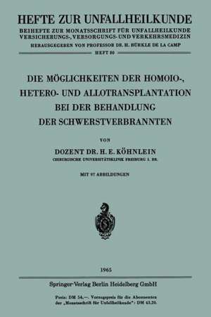 Die Möglichkeiten der Homoio-, Hetero- und Allotransplantation bei der Behandlung der Schwerstverbrannten de Heinz-Edzard Köhnlein