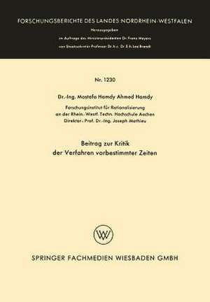 Beitrag zur Kritik der Verfahren vorbestimmter Zeiten de Mostafa Hamdy Ahmed Hamdy