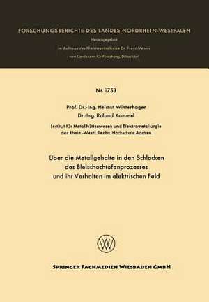 Über die Metallgehalte in den Schlacken des Bleischachtofenprozesses und ihr Verhalten im elektrischen Feld de Helmut Winterhager