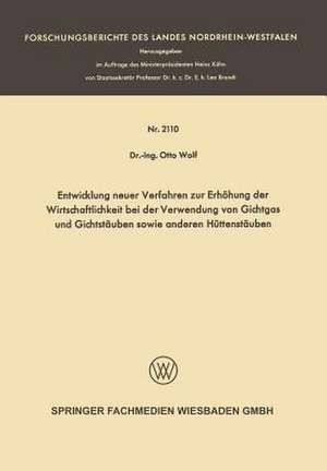 Entwicklung neuer Verfahren zur Erhöhung der Wirtschaftlichkeit bei der Verwendung von Gichtgas und Gichtstäuben sowie anderen Hüttenstäuben de Otto Wolf