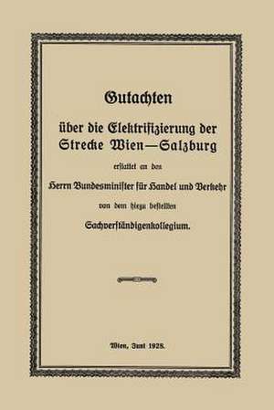Gutachten über die Elektrifizierung der Strecke Wien —Salzburg: Erstattet an den Herrn Bundesminister für Handel und Verkehr von dem hiezu bestellten Sachverständigenkollegium de Robert Findeis