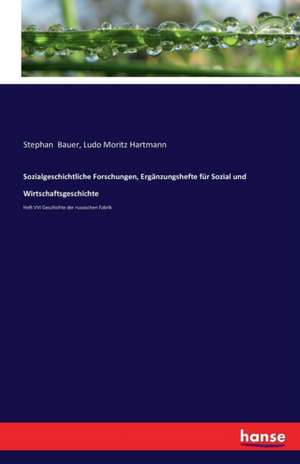 Sozialgeschichtliche Forschungen, Ergänzungshefte für Sozial und Wirtschaftsgeschichte de Stephan Bauer