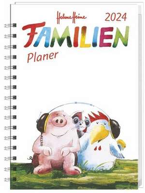 Helme Heine Familienplaner Buch A6 2024. Familienkalender mit 4 Spalten. Liebevoll illustrierter Buch-Kalender mit Einstecktasche und Schulferien. Terminplaner mit 160 Seiten. de Helme Heine