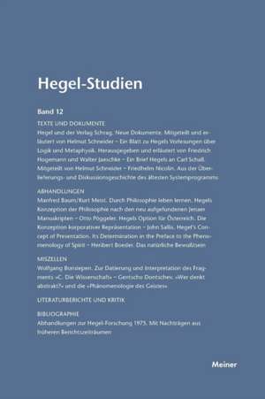 Hegel-Studien Band 12 (1977) de Friedhelm Nicolin