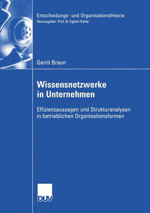 Wissensnetzwerke in Unternehmen: Effizienzaussagen und Strukturanalysen in betrieblichen Organisationsformen de Gerrit Braun